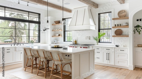 White kitchen design in a renovated home  AI generated illustration photo