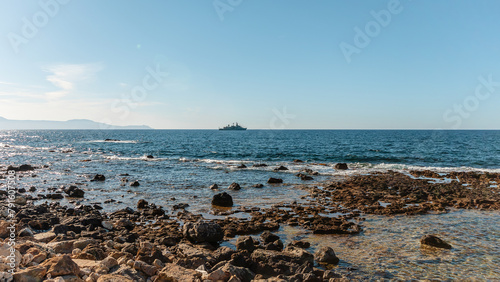 Billede på lærred A greek navy battleship in the open sea.