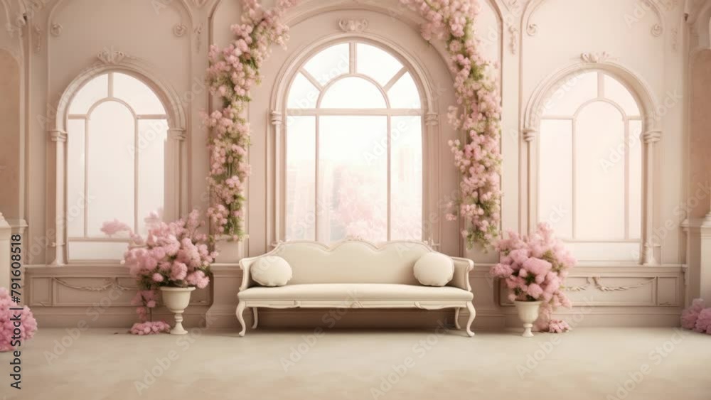 Romantic Floral Backdrop with Archway. Generative ai Romantic Floral Backdrop with Archway. Generative ai