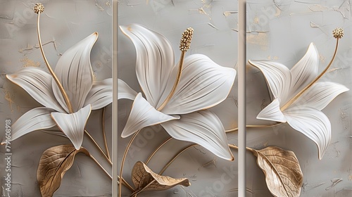 Elegant White and Gold Floral Wall Art for Interior Decor