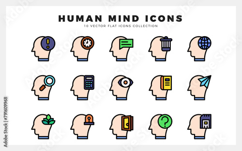 15 Human Mind Lineal Color icon pack. vector illustration.