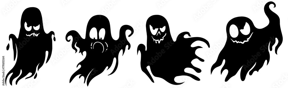 Obraz premium Set of clip art cartoon ghosts in silhouette 