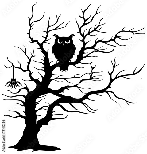 Clip art of a spooky owl in a tree halloween concept 