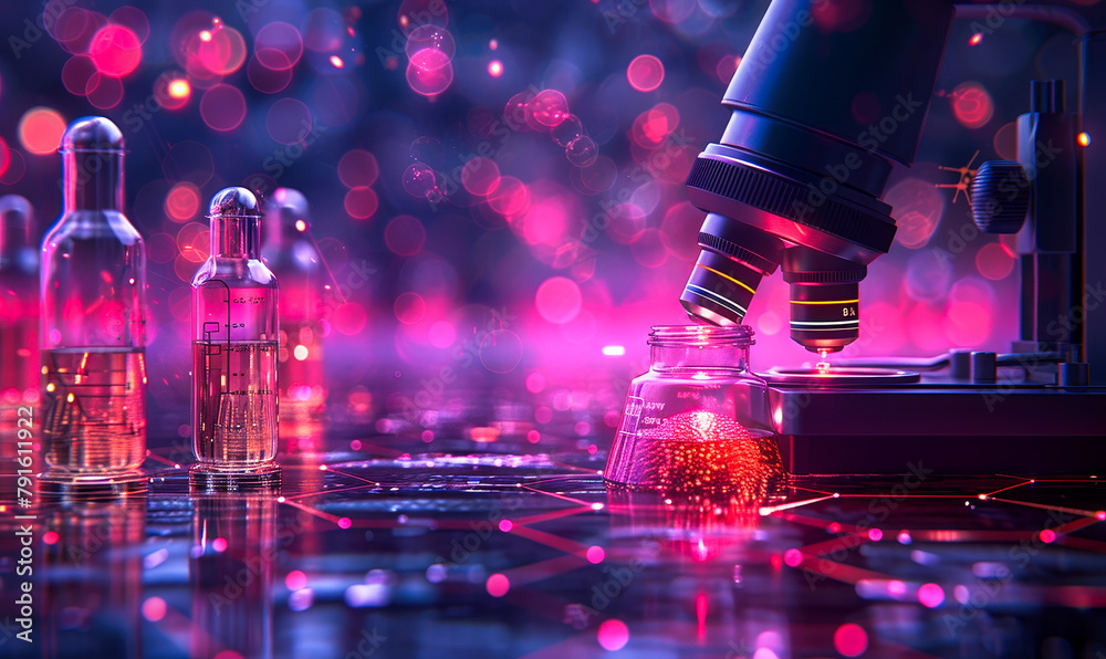Medical Lab Researcher Studies DNA Genomics - Microscope, Testing Tubes Near Scientist Exploring Biotechnology, Pharmaceutical Disease Cure Solutions Medical Lab Researcher Studies DNA Genomics - Microscope, Testing Tubes Near Scientist Exploring Biotechnology, Pharmaceutical Disease Cure Solutions