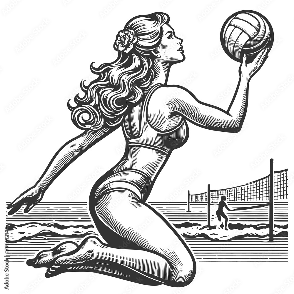 pin-up-girl-swimsuit-playing-beach-volleyball-with-a-classic-1950s