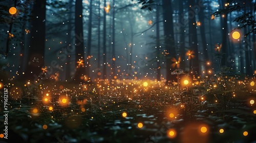 A fireflies at forest. Generative AI.