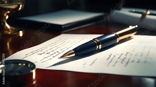 A captivating close-up of a sophisticated fountain pen writing a signature on a contract, portraying the seriousness of corporate agreements