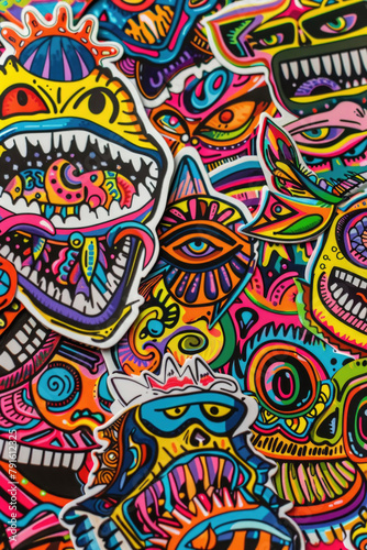 A variety of vibrant stickers scattered across a table, showcasing an array of colors and designs