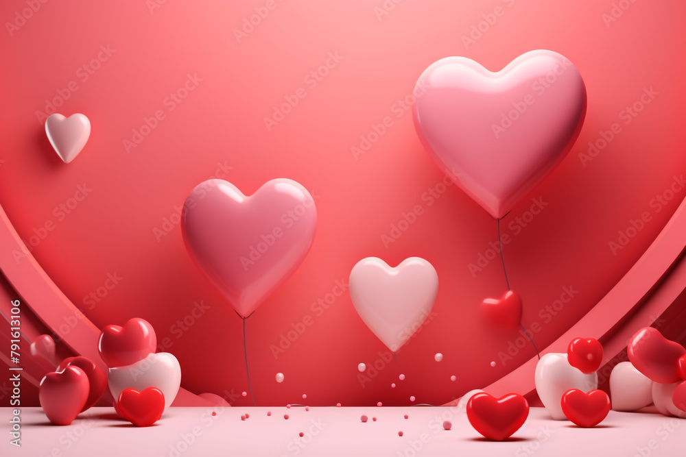 Happy Valentine's day sale banner and white Gift box on pink background, Heart and elements of love concept. copy space, Banner, web poster, flyer, stylish brochure, greeting card -3d Rendering
