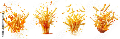 Set of delicious french fries isolated on transparent background