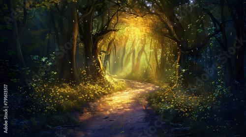 Pathway through a dark forest