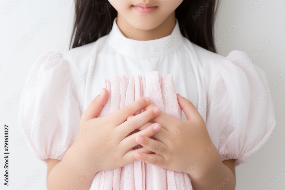 A girl in White Shirt Holding Hands Together AI generative A girl in White Shirt Holding Hands Together AI generative