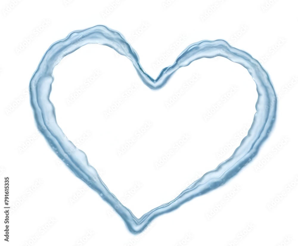 A heart-shaped outline made of (water with a light blue color against a white background)