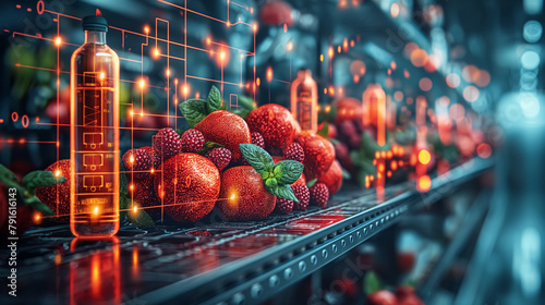 15. Blockchain Traceability: A digital interface displaying the journey of a food product from farm to table, powered by blockchain technology that provides transparent and immutab photo