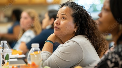 attentive woman participates in a professional seminar, her thoughtful expression reflecting the depth of the discussion and the value of continual learning and engagement in one's field photo