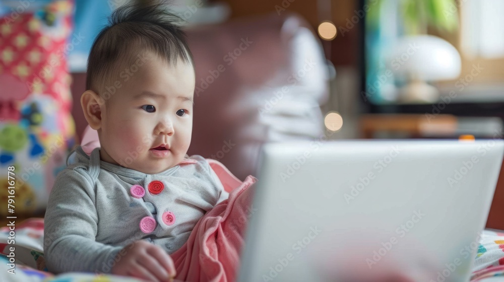 Baby Sitting in Front of Laptop Computer Baby Sitting in Front of Laptop Computer