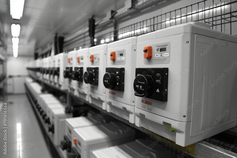 A circuit breaker in a control cabinet data center professional photography
