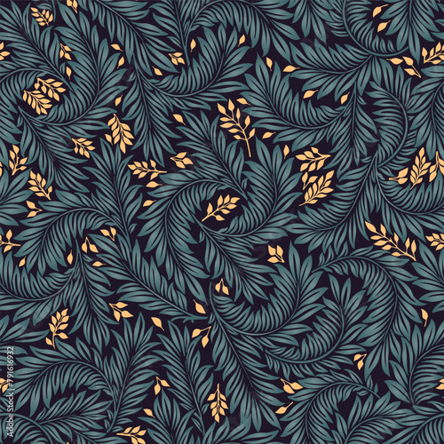 Floral vintage seamless pattern for retro wallpapers. Enchanted Vintage Flowers. Arts and Crafts movement inspired. Design for wrapping paper, wallpaper, fabrics and fashion clothes.