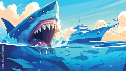 Hungry Shark with big jaw Attack yacht ship from th