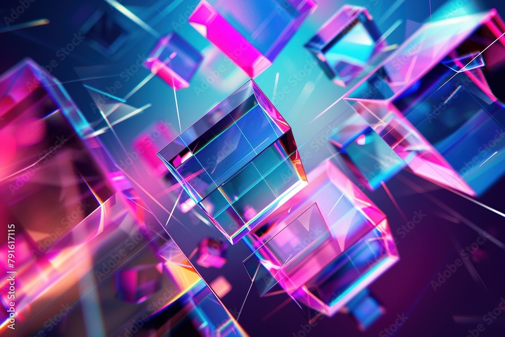 Colorful Holographic Geometric Shapes Stack on Dark Background - 3D Digital Art in Blue, Purple, and Green
Colorful Holographic Geometric Shapes Stack on Dark Background - 3D Digital Art in Blue, Purple, and Green