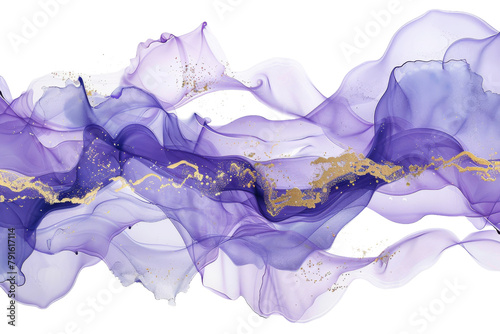 Purple and gold alcohol ink isolated on transparent background