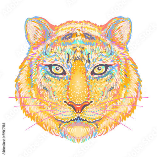 Patterned ornate tiger head. African, Indian, totem, tattoo, sticker design. ...