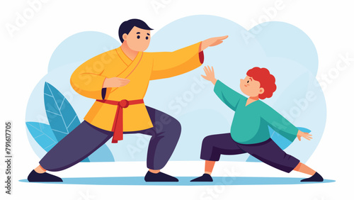 An instructor modifies traditional kung fu forms to accommodate the needs of a student with Down syndrome promoting discipline and coordination