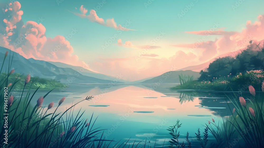 Fototapeta premium sunrise over lake