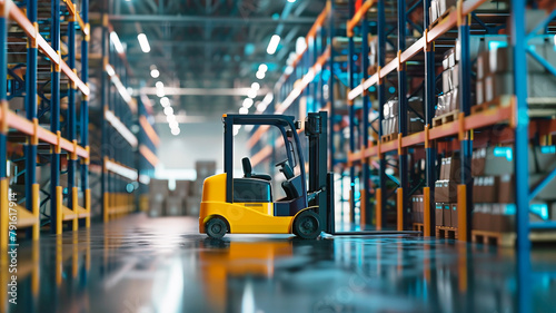 Yellow warehouse forklift