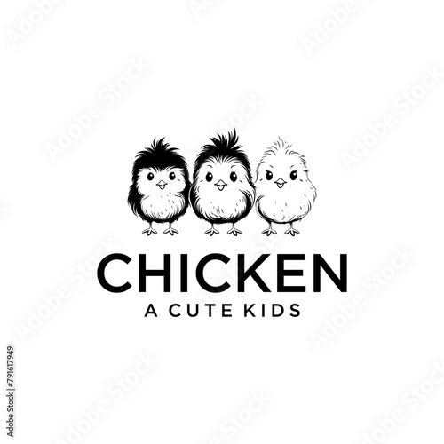 Three cute chicks logo vector illustration