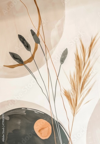 Aesthetic Minimalist Abstract Floral Design in Beige Tones. Perfect for Posters and Wallpapers. Generative AI