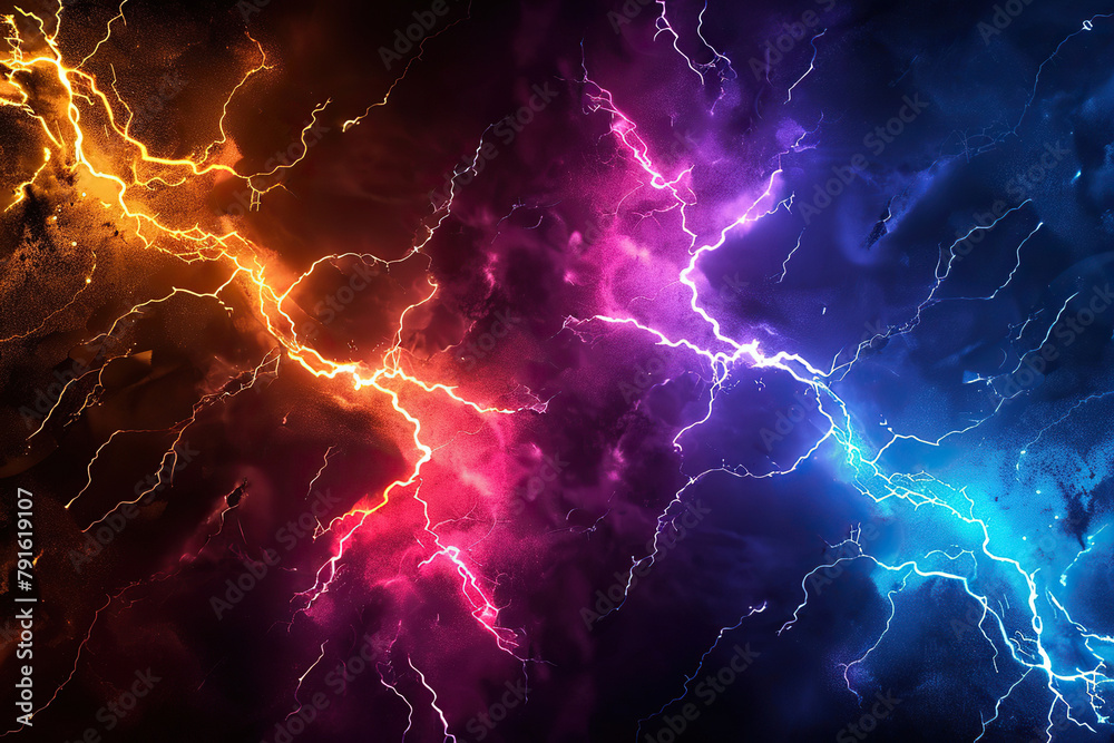 Generative ai on theme of scary bright electric lightning bolt with branches in the night dark sky Generative ai on theme of scary bright electric lightning bolt with branches in the night dark sky