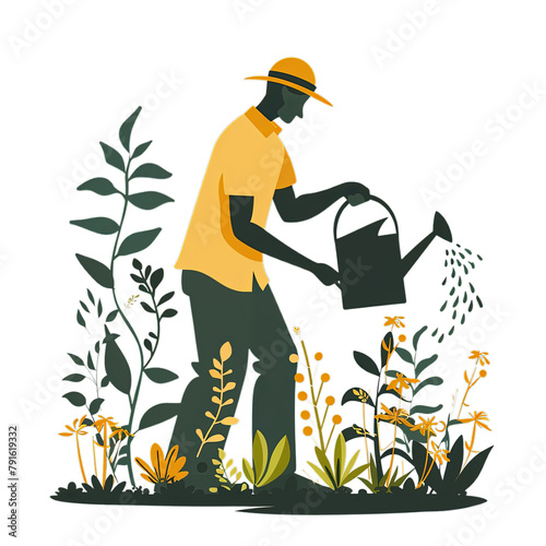 Cartoon Color People and Watering, PNG