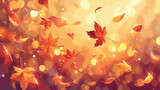 Illustration of colorful autumn maple leaves on bok