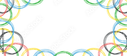 Doodle colored rings background. Sport games concept. Hand drawn circles sketch. Vector for banner, background, print. Banner template with colored rings. Sport event