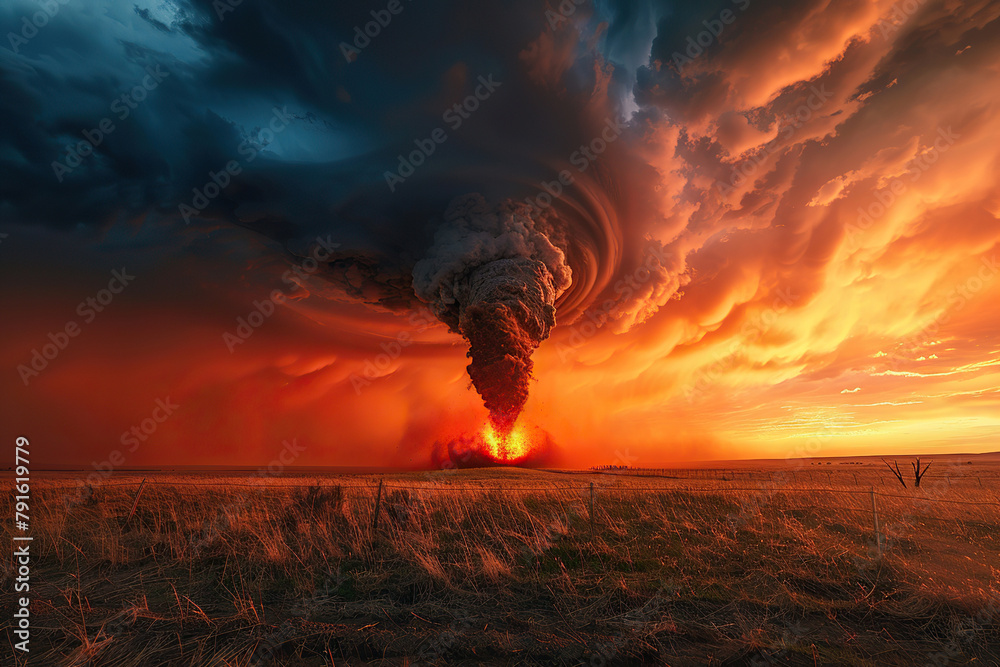 Fototapeta premium Generative ai on theme of scary ominous huge hurricane tornado, apocalyptic dramatic background