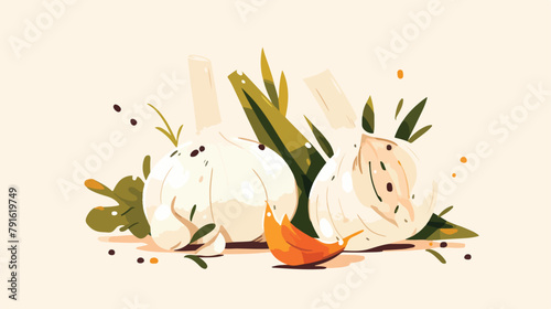 Illustration of garlic one white 2d flat cartoon va photo