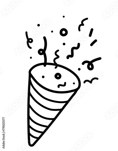 Popper confetti doodle illustration. icon confetti isolated, explosion. hand drawn vector.