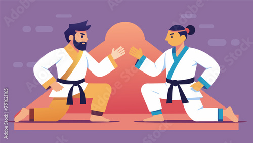 Two martial artists take a break from sparring to discuss the history and origins of their respective disciplines finding common ground in the