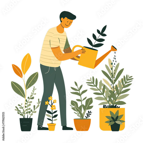 Cartoon Color People and Watering, PNG