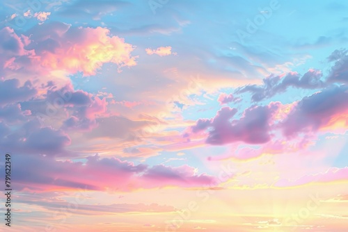Pastel neon sunset A breathtaking sunset with soft pastel clouds streaked with vibrant neon hues