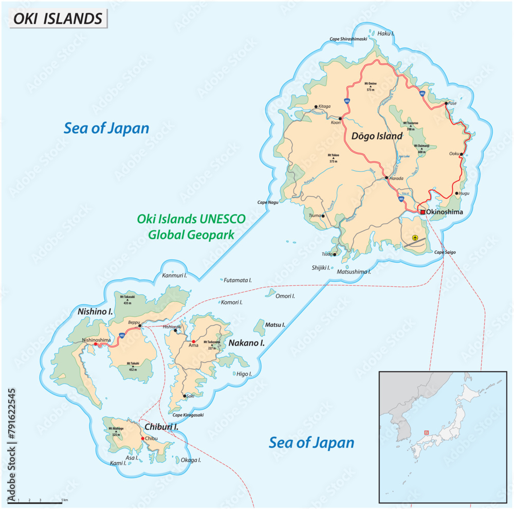 Vector map of the Japanese archipelago Oki Islands