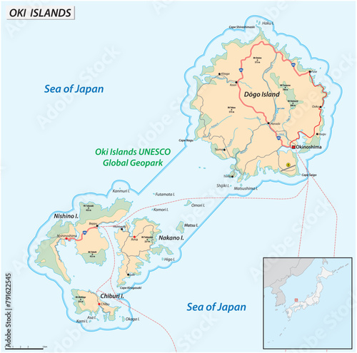 Obraz na płótnie Vector map of the Japanese archipelago Oki Islands w salonie