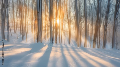 Winter forest sunlight. Generative AI