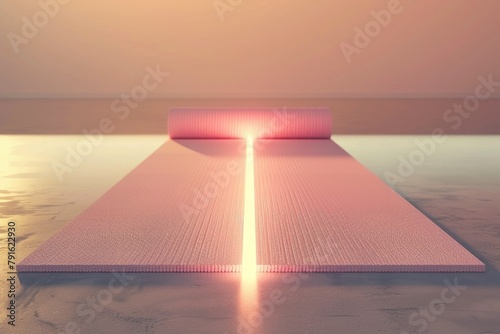 Pastel Yoga Mat with Neon Line A minimalist yoga mat in a soft pastel shade with a neon line marking the center for perfect alignment