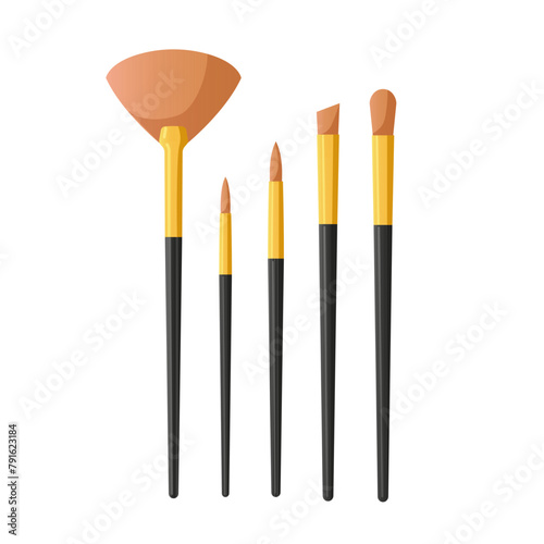 Professional beauty makeup brushes isolated on white background.
