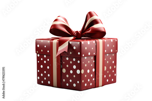 Festive gift box made of cardboard with a beautiful ribbon of burgundy color on a white background, isolated transparent background Generative Ai