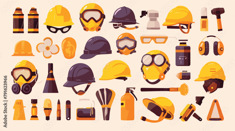 Industrial job work safety equipment flat icons set
