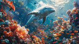 Dolphin Swimming in Vibrant Coral Reef