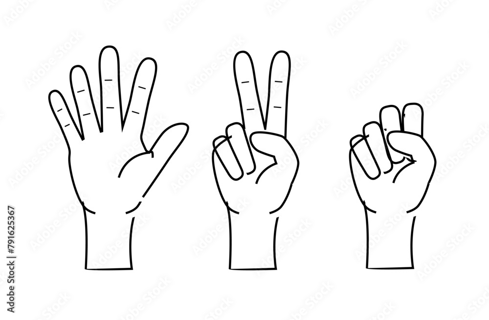 Rock, scissors, paper hand gesture. Vector collection line icons, set of simple game Rock, scissors, paper hand gesture. Vector collection line icons, set of simple game
